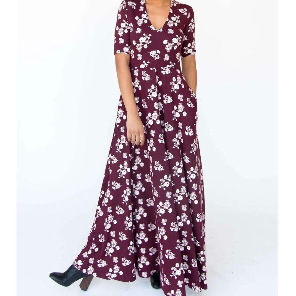 Agnes & Dora Essential Austen Dress Stencil Bloom Wine Maxi Dress Women's XS